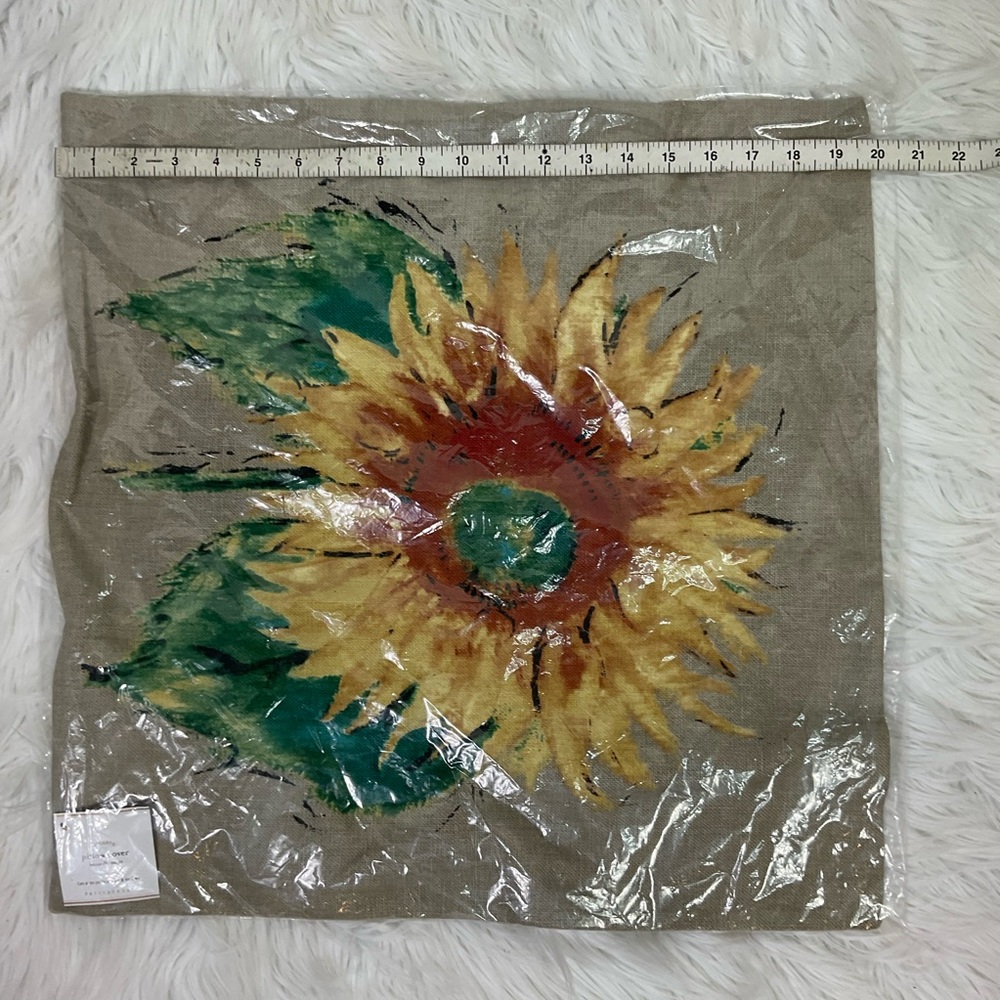 NEW Pottery Barn painted sunflower indoor/ outdoor square pillow case - Picture 6 of 7